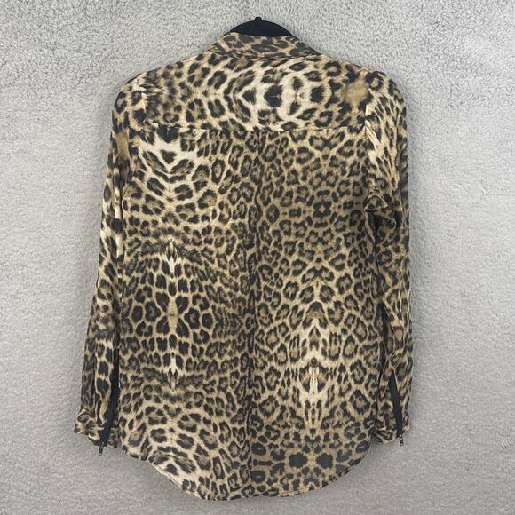The Kooples Zip Blouse Leopard Print Silk Size M Edgy Rock Rebellion Designer - Picture 3 of 9